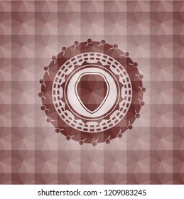 shield icon inside red seamless badge with geometric pattern background.