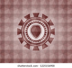 shield icon inside red seamless emblem with geometric pattern background.