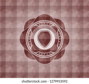 shield icon inside red seamless badge with geometric background.