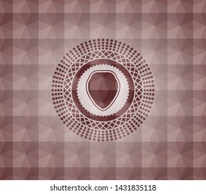 shield icon inside red seamless geometric badge.