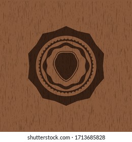icono del escudo dentro del emblema de madera de estilo retro. 
