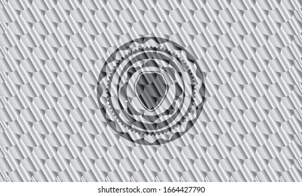 shield icon inside silver badge or emblem. Scales pattern. Vector Illustration. Detailed.