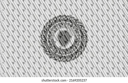 Schildsymbol in silbernem Emblem oder Schild. Skaliert Muster. Vektorgrafik. Detaillierte Angaben. 