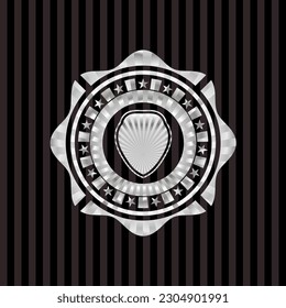 shield icon inside silvery emblem. 