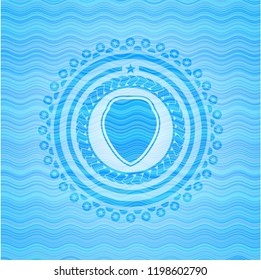 shield icon inside sky blue water emblem.
