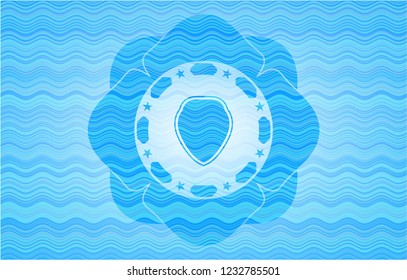 shield icon inside sky blue water badge background.
