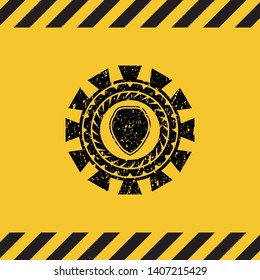 shield icon inside warning sign, black grunge emblem. Vector Illustration. Detailed.