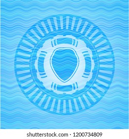 shield icon inside water wave concept style badge.