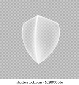 Shield icon isolated on transparent background. White protection emblem. Safety badge. Vector glass defense sign for your advertising design.
