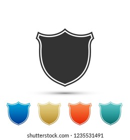 Shield icon isolated on white background. Guard sign. Set elements in colored icons. Flat design. Vector Illustration