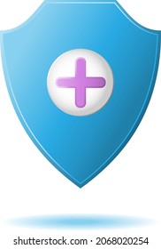 Shield Icon Isolated On White Background. A protective shield icon with a shadow below it. Cartoon illustration of a shield in 3D style. Vector.