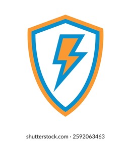 Shield icon with a lightning bolt symbol. Concept of energy protection, cyber security, power security, and digital safety. Vector illustration