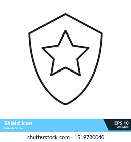 Shield icon in line style, with editable stroke eps 10