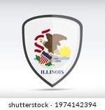 Shield icon with llinois State Flag on gray bacground. Vector illustration.