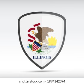 Shield icon with llinois State Flag on gray bacground. Vector illustration.