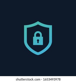 Shield Icon. Lock Icon. Abstract Security Vector Icon Illustration Isolated On Blue Background.