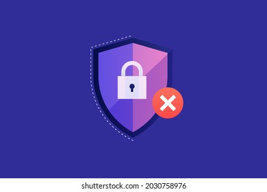 Shield icon with a lock on a blue background. Password entered error. Privacy protection concept. Vector flat illustration.