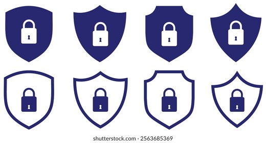 Shield icon with lock. Security icon set. protection and privacy icon, Padlock icon,  security shields symbols with check mark For website marketing design, logo, app, template, Ui. Design eps 10