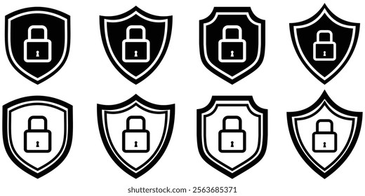 Shield icon with lock. Security icon set. protection and privacy icon, Padlock icon,  security shields symbols with check mark For website marketing design, logo, app, template, Ui. Design eps 10