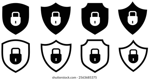 Shield icon with lock. Security icon set. protection and privacy icon, Padlock icon,  security shields symbols with check mark For website marketing design, logo, app, template, Ui. Design eps 10