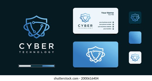 Shield icon logo. cyber security symbol . logo design and business card design