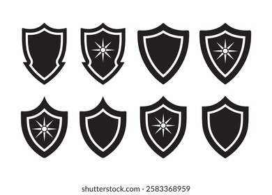 Shield Icon logo Set Silhouette vector image art illustration on white background.