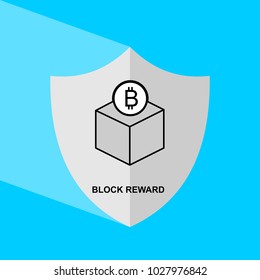 Shield Icon with long shadow - Block reward. Block chain icon. Vector graphic illustration. 