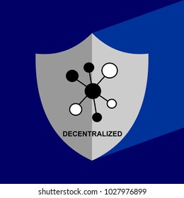 Shield Icon with long shadow - Decentralized. Block chain icon. Vector graphic illustration. 