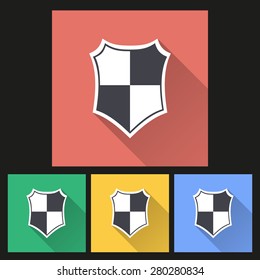 Shield icon with long shadow, flat design. Vector illustration.