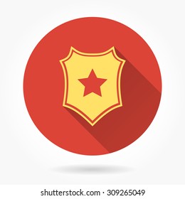Shield  icon with long shadow, flat design. Vector illustration.