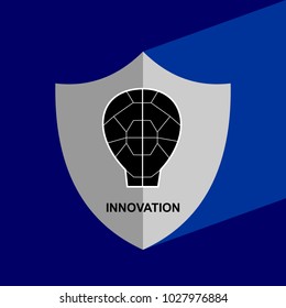 Shield Icon with long shadow - Inovation. Block chain icon. Vector graphic illustration. 
