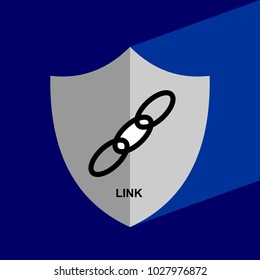 Shield Icon with long shadow - Link. Block chain icon. Vector graphic illustration. 