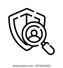 Shield icon with magnifying glass. Vector security icon, safety checking vector