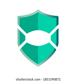 Shield icon with mask. Masked shield vector icon in flat style. The logo can be used in the event of a coronavirus outbreak. Vector illustration. Icon isolated. COVID-19. 2019-ncov.