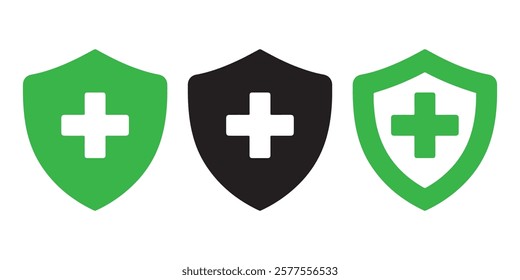 Shield icon, medical cross symbol. healthcare symbol, protection emblem, security logo, safety badge, first aid sign, vector graphic element