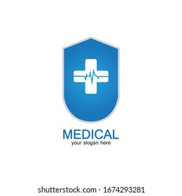 Shield icon with Medical pharmacy Isolated on White Background