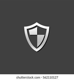 Shield icon in metallic grey color style.Protection computer antivirus