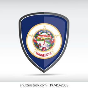 Shield icon with Minnesota State Flag on gray bacground. Vector illustration.