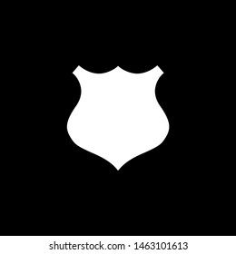 Shield Icon On Black Background. Black Flat Style Vector Illustration.