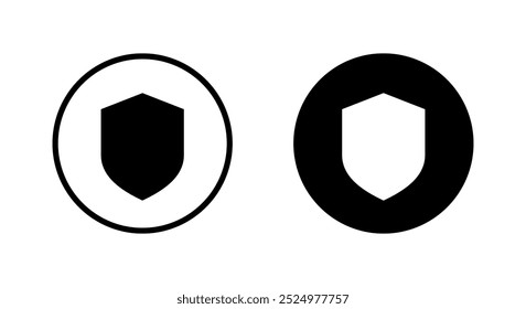 Icono de escudo en círculo negro. Concepto de protección segura