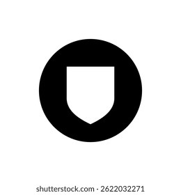 Ícone de escudo no círculo preto. Símbolo de sinal de proteção segura