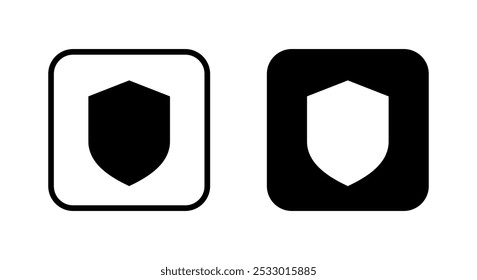Shield icon on black square. Secure guard sign symbol