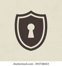 Shield icon on brown background, flat design style. Vector illustration eps 10.