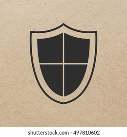 Shield icon on brown background. Vector illustration eps 10.