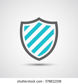 Shield icon on gray gradient background, flat design style. Vector illustration eps 10.