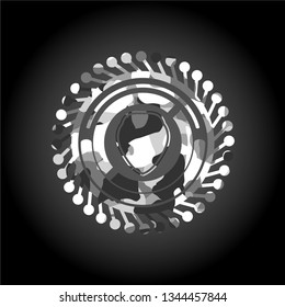 shield icon on grey camo texture
