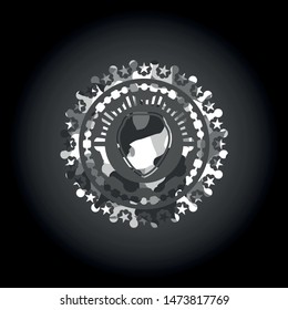 shield icon on grey camouflaged texture