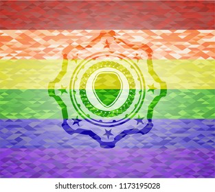 shield icon on mosaic background with the colors of the LGBT flag