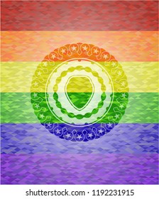 shield icon on mosaic background with the colors of the LGBT flag