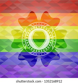 shield icon on mosaic background with the colors of the LGBT flag